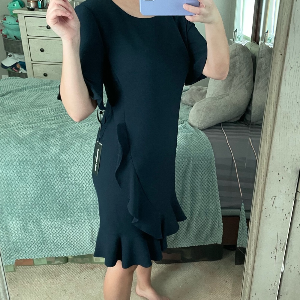 NWT Karl Largerfeld Navy Blue Ruffle Dress - Picture 12 of 13